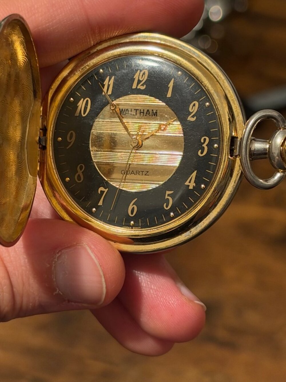 Waltham Quartz Pocket Watch Gold Tone Hunter Case